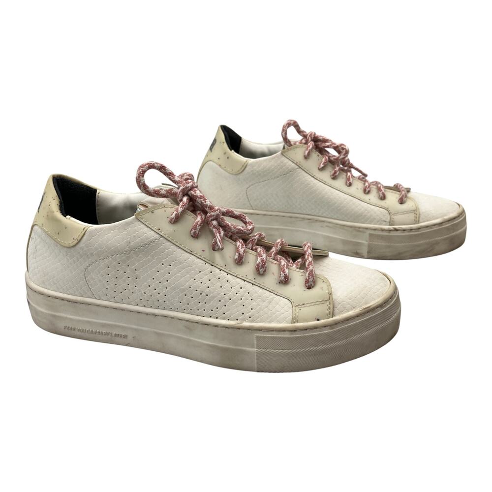 P448 Thea Confetti Snakeskin Leather Platform Sneakers White Size 38 US 7.5-8 - Picture 7 of 9